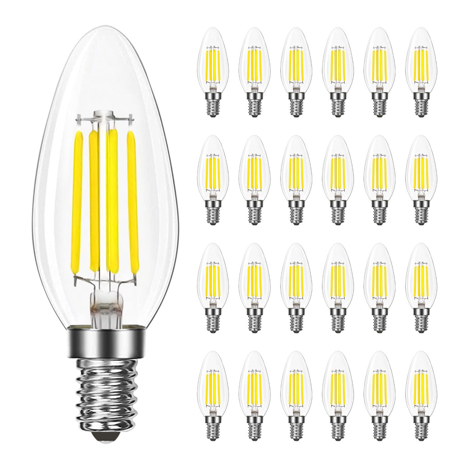 Luxrite LED E12 Candelabra Bulb 8W=75W, 1000 Lumens, 5000K Bright White, Dimmable, Enclosed Fixture & Wet Rated 24 Pack