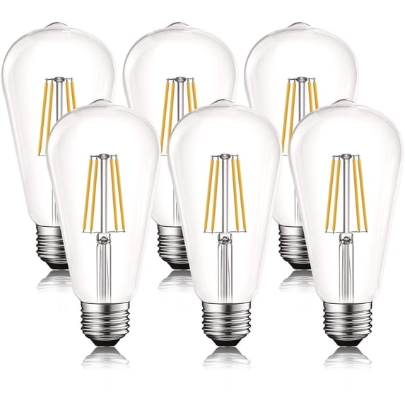 Luxrite LED Edison Bulb 75W Equivalent ST19 ST58 3000K Soft White 800 Lumens Dimmable 8W Damp Rated UL E26 6 Pack