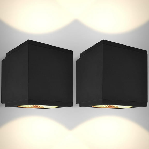 Luxrite LED Outdoor Up-Down Cube Wall Light, 3CCT 3000K-5000K, 26W, Aluminum, IP65, ETL 2-Pack