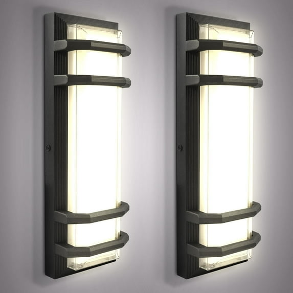 Luxrite LED Outdoor Wall Lights, 15.75in Modern Wall Sconces, 3CCT 3000K 4000K 5000K, 15W, Aluminum, IP65 2 Pack
