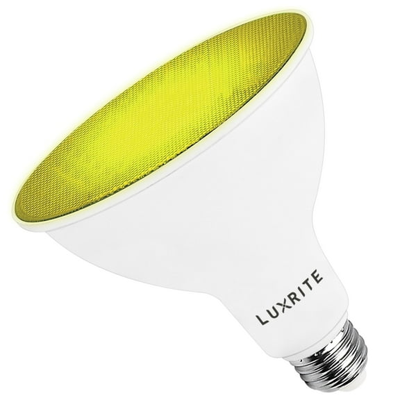 Luxrite LED PAR38 Flood Yellow Light Bulb, 8W=45W, Damp Rated, UL Listed, E26 Base, Indoor Outdoor, Decoration