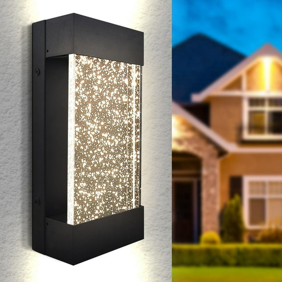 Luxrite LED Up Down Outdoor Wall Lights, Bubble Glass, 3CCT 3000K-5000K, IP65, 12", Aluminum