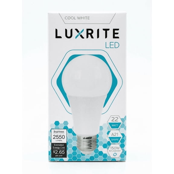 Luxrite LR221452 22W A21 LED Bulb, 150W Equivalent, 4000K Cool White, 2550 Lumens