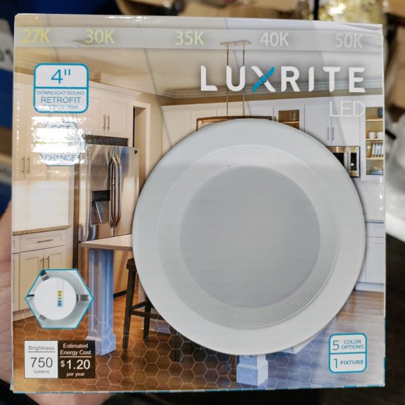 (2-Pack) Luxrite 4-Inch LED Recessed Downlight Retrofit Kit, 5 Color Temperature Selectable (27K/30K/35K/40K/50K), 750 Lumens, Dimmable, E26 Base
