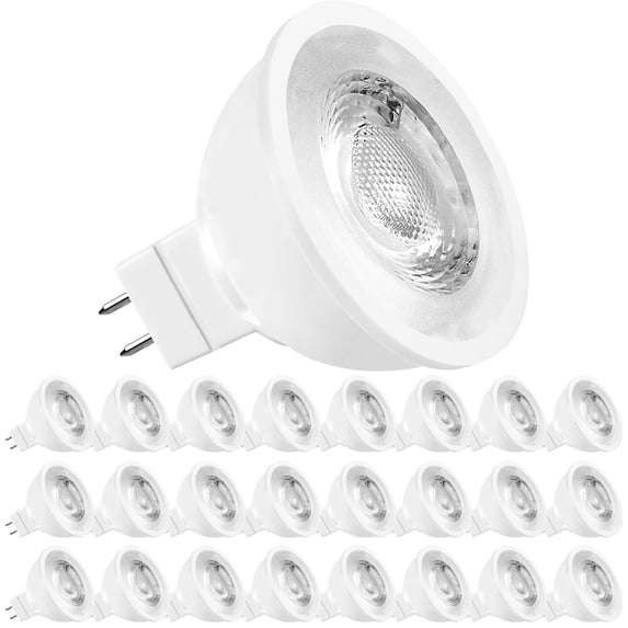 Luxrite MR16 LED Bulb 50W Equivalent, 12V, Dimmable, 500 Lumens, GU5.3 LED Bulb 6.5W, Enclosed Fixture Rated (24 Pack) 5000K (Bright White)