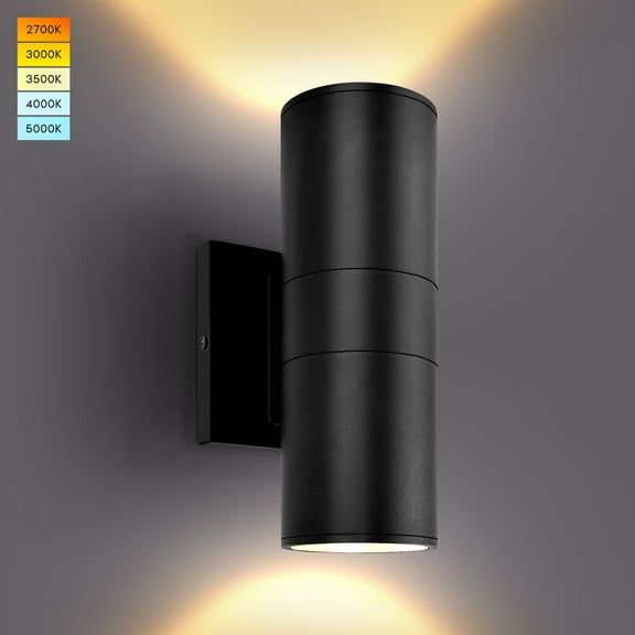 Luxrite Modern Cylinder LED Up and Down Outdoor Wall Lights, 5CCT  Waterproof Wall Sconce 20W 1800 Lumens 120-277V ETL