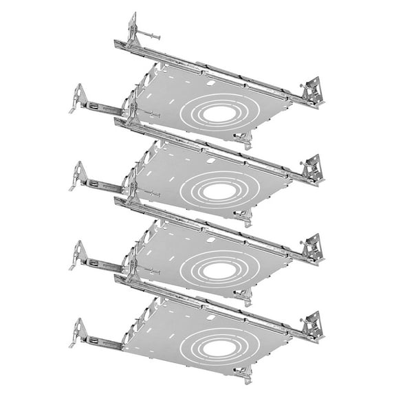 Luxrite New Construction Mounting Plate, 2-3-4 Inch, Extendable Hanger Bars, Sliding Plate, 4 Cutout Sizes - Recessed Lighting Shallow Housing 4 Pack
