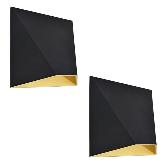 Luxrite Outdoor LED Black and Gold Wall Sconce, 9W, 3CCT 3000K-5000K, 6", Aluminum, IP65, ETL 2-Pack
