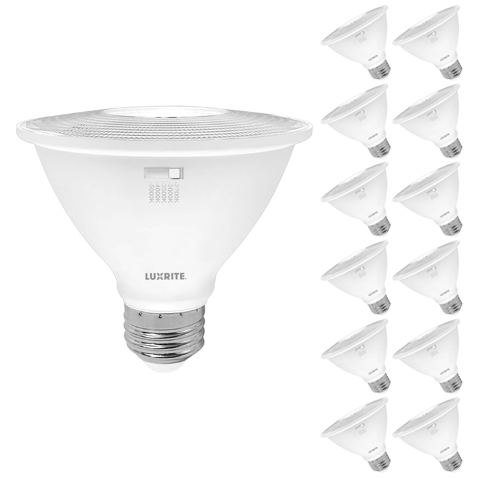 Luxrite PAR30 Short Neck LED Flood Light Bulb 10W 5CCT 850LM Dimmable 12 Pack