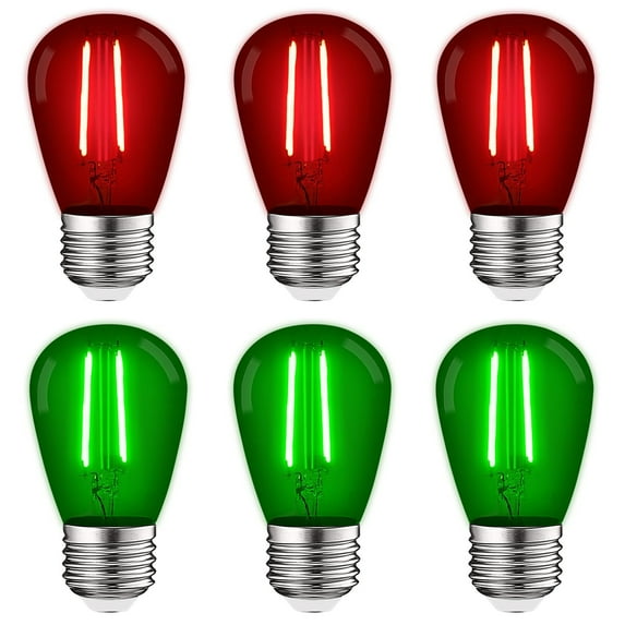 Luxrite S14 Christmas LED Red and Green Light Bulbs, 0.5W, Outdoor String Lights, UL, E26, Indoor Outdoor, Party, Holiday 6 Pack