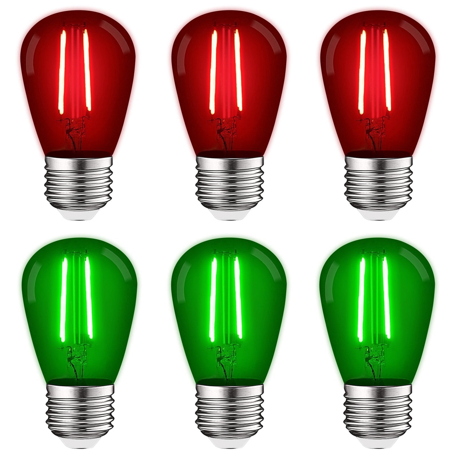 Luxrite S14 Christmas LED Red and Green Light Bulbs, 0.5W, Outdoor String Lights, UL, E26, Indoor Outdoor, Party, Holiday 6 Pack