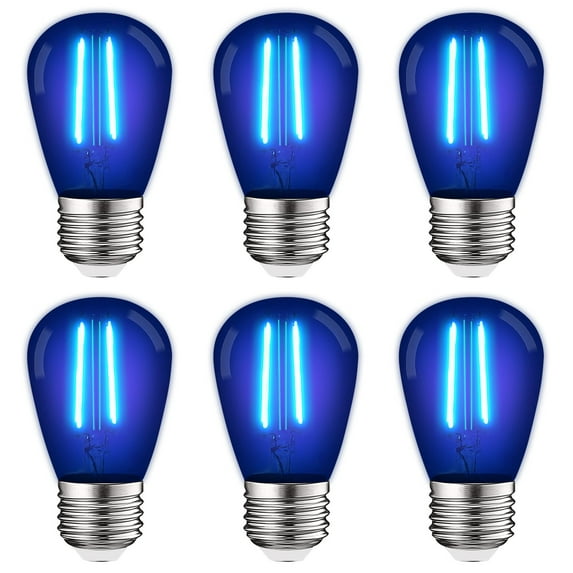Luxrite S14 Edison LED Blue Light Bulb 0.5W Colored LED Bulbs for Outdoor String Lights UL Listed E26 Base 6 Pack