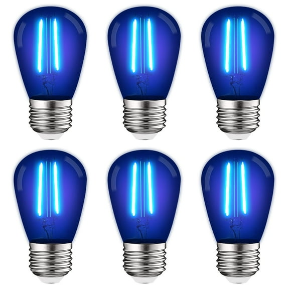 Luxrite S14 Edison LED Blue Light Bulb 0.5W Colored LED Bulbs for Outdoor String Lights UL Listed E26 Base 6 Pack