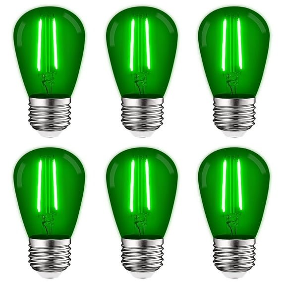 Luxrite S14 Edison LED Green Light Bulb 0.5W Colored LED Bulbs for Outdoor String Lights UL Listed E26 Base 6 Pack
