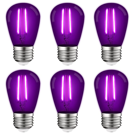 Luxrite S14 Edison LED Purple Light Bulbs 0.5W Colored LED Bulbs for Outdoor String Lights UL Listed E26 Base 6 Pack