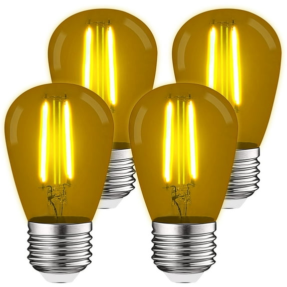 Luxrite S14 Edison LED Yellow Light Bulbs 0.5W Colored LED Bulbs for Outdoor String Lights UL Listed E26 Base 4 Pack