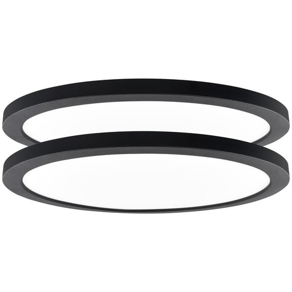 Luxrite Slim 12" LED Flush Mount 22W 1400LM 5CCT Dimmable Wet Rated Black 2 Pack