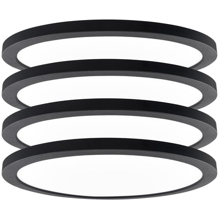 Luxrite Slim 12" LED Flush Mount 22W 1400LM 5CCT Dimmable Wet Rated Black 4 Pack