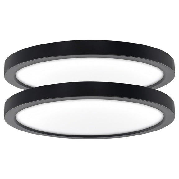 Luxrite Slim 9" LED Flush Mount 18W 1200LM 5CCT Dimmable Wet Rated Black 2 Pack