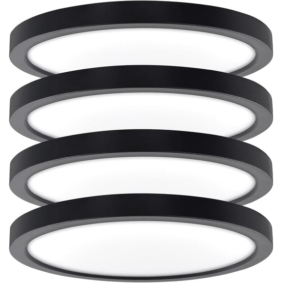 Luxrite Slim 9" LED Flush Mount 18W 1200LM 5CCT Dimmable Wet Rated Black 4 Pack
