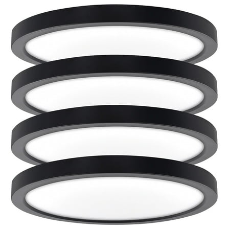 Luxrite Slim 9" LED Flush Mount 18W 1200LM 5CCT Dimmable Wet Rated Black 4 Pack