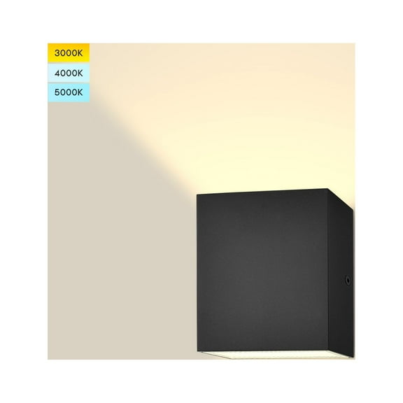 Luxrite Square LED Up and Down Wall Sconce, 3 Color Selectable, 15W, 1000 Lumens, ETL Listed, Wet Rated - Black