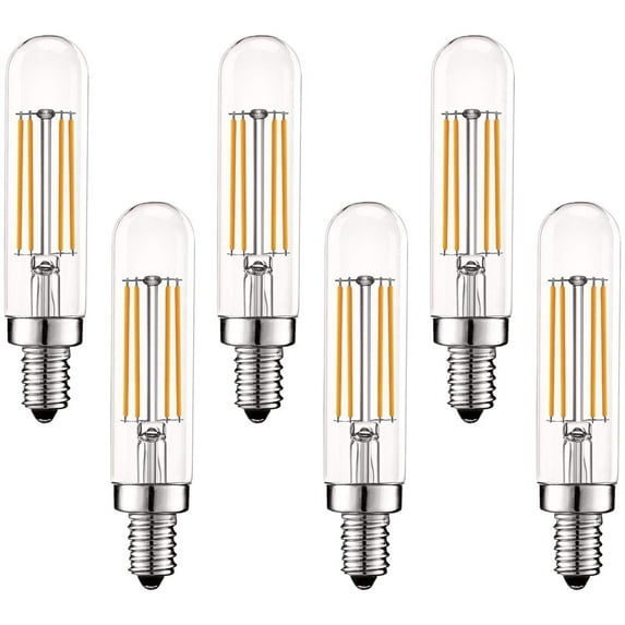 Luxrite T6 T6.5 Vintage LED Tube Light Bulbs 5W= 60W, 2700K Warm White, Dimmable, 500 Lumens, E12, 6-Pack