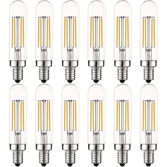 Luxrite T6 T6.5 Vintage LED Tube Light Bulbs 5W= 60W, 3000K Soft White, Dimmable, 500 Lumens, UL Listed, E12, 12-Pack