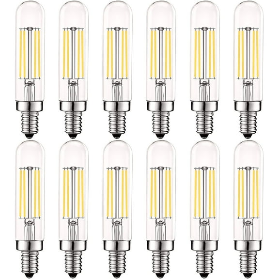 Luxrite T6 T6.5 Vintage LED Tube Light Bulbs 5W= 60W, 4000K Cool White, Dimmable, 500 Lumens, UL Listed, E12, 12-Pack