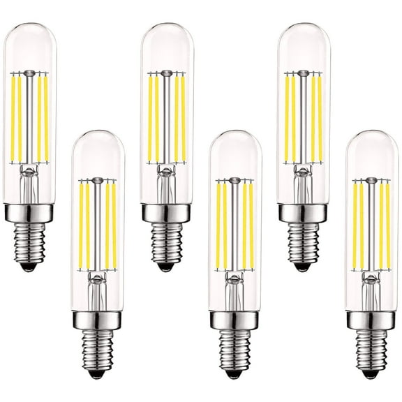 Luxrite T6 T6.5 Vintage LED Tube Light Bulbs 5W= 60W, 5000K Bright White, Dimmable, 500 Lumens, UL Listed, E12, 6-Pack