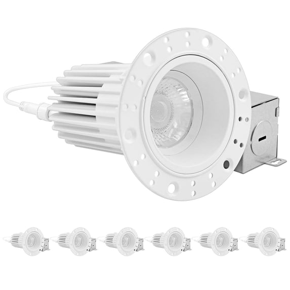 Luxrite Trimless 2 Inch LED Recessed Lighting with Junction Box, CRI 90, 5CCT Selectable 2700K-5000K, Dimmable Ceiling Spotlight, 14W, 1000LM, Wet & IC Rated, Plaster Downlight, ETL Listed 6 Pack