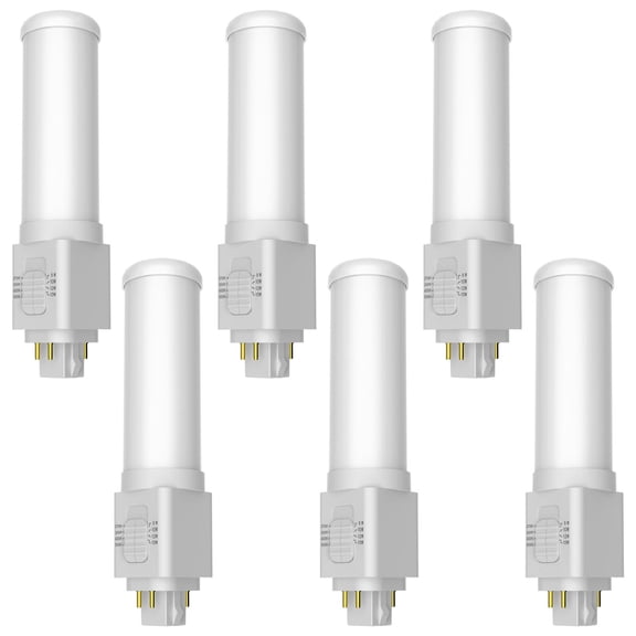 Luxrite Universal Horizontal Quad Style G24Q 4-Pin LED Bulb, Type A+B, 4CCT, 8W-15W, Up to 1700LM, 120-277V 6 Pack