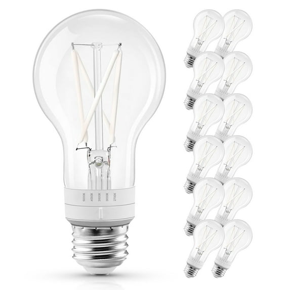 Luxrite Vintage A19 LED Light Bulb 7W=60W 5CCT Dimmable 800 Lumens Standard LED Edison Bulb UL Listed E26 Base 12-Pack