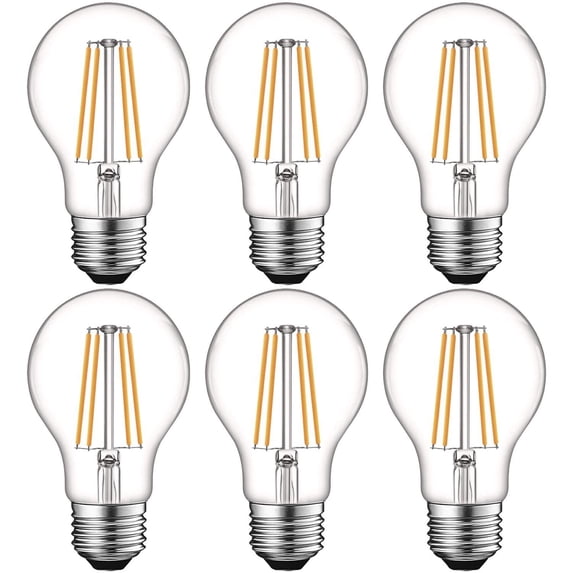 Luxrite Vintage A19 LED Light Bulbs 60W Equivalent, Dimmable, 800 Lumens, LED Edison Bulb 8W, E26 Base (6 Pack) 2700K (Warm White)