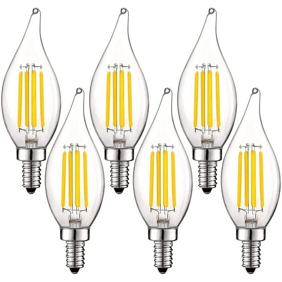 Luxrite Vintage Candelabra LED Bulb 4000K Cool White 550lm 5W=60W Dimmable Flame Tip Clear Glass E12 Base (6 Pack)