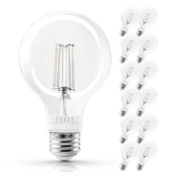 Luxrite Vintage G25 LED Light Bulb 4.5W=60W 5CCT Dimmable 500 Lumens LED Edison Bulb UL Listed E26 Base 12-Pack