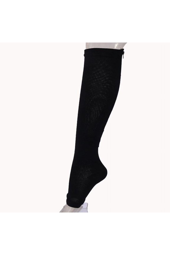 1 Pair Zipper Compression Socks Circulation Pressure Stockings Leg Knee High Open Toe Fit for Running, Nurses, Shin Splints, Flight Travel