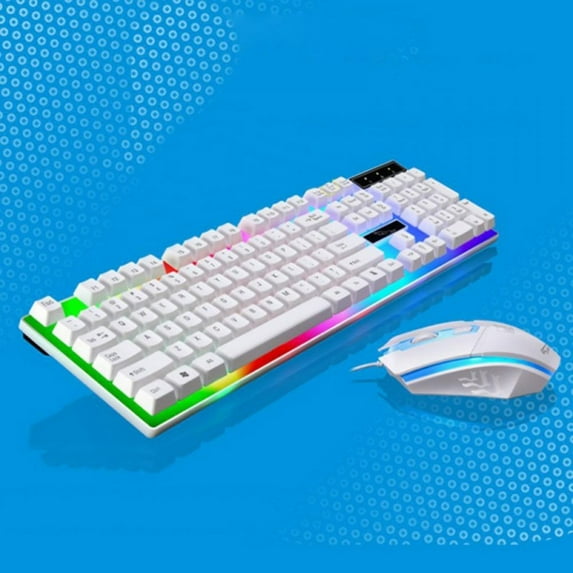 Luxsea Gaming Keyboard and Mouse Combo, Gaming Keyboard USB Wired Floating Keyboard,K1 LED Rainbow Backlit Keyboard for PC/Laptop(White)