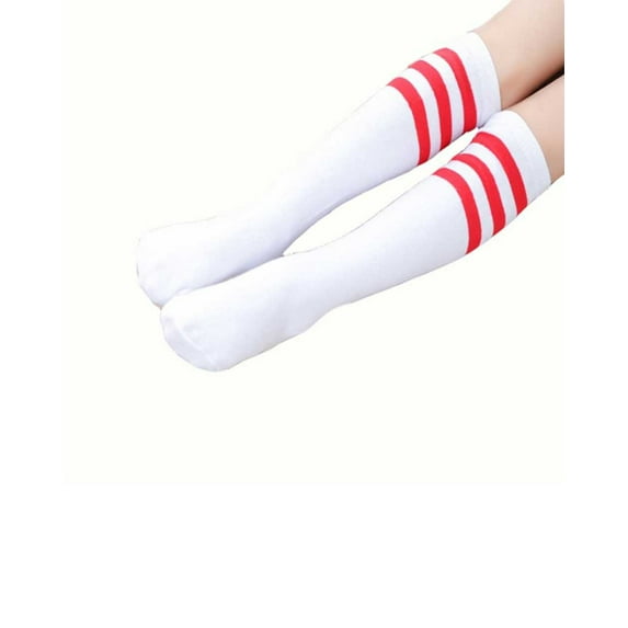 Luxsea Girls Knee High Long Socks for Kids Stripes Pattern Tall Cute Cotton Sports Old School White Socks Skate Children Baby Long Tube Leg Warm