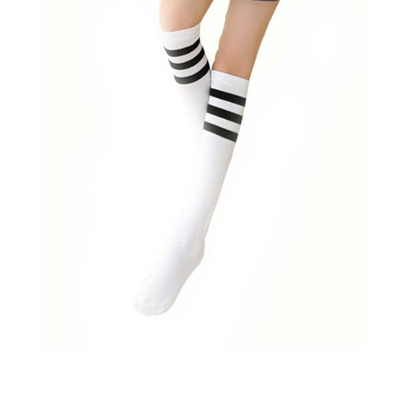 Luxsea Girls Knee High Long Socks for Kids Stripes Pattern Tall Cute Cotton Sports Old School White Socks Skate Children Baby Long Tube Leg Warm