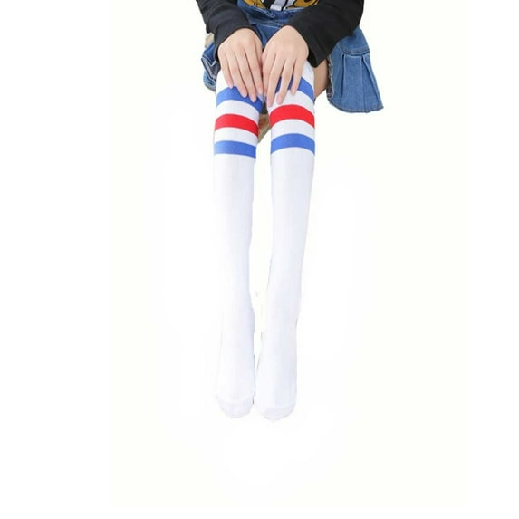 Luxsea Girls Knee High Long Socks for Kids Stripes Pattern Tall Cute Cotton Sports Old School White Socks Skate Children Baby Long Tube Leg Warm