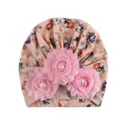 Luxsea Soft Cute Newborn Baby Flower Pearl Design Girls Caps Infant Hat Turban Elastic Cap