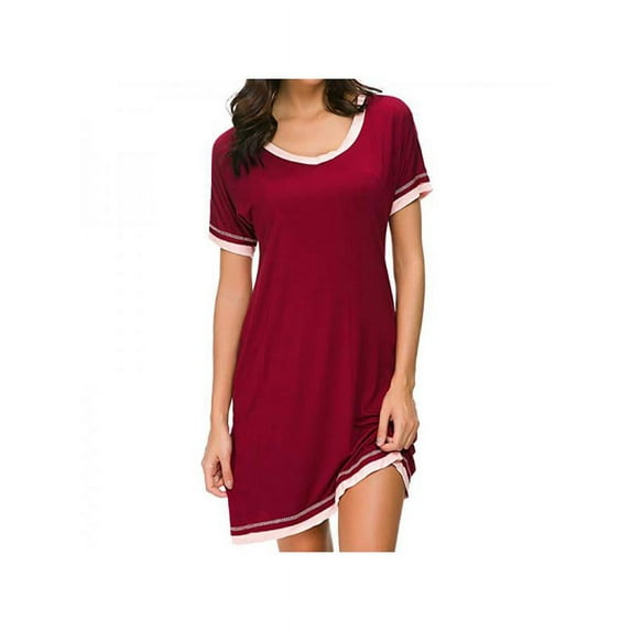 Luxsea Women Sexy Pajamas Cotton Solid Color Round Neck Short Sleeve Nightdress Clothing