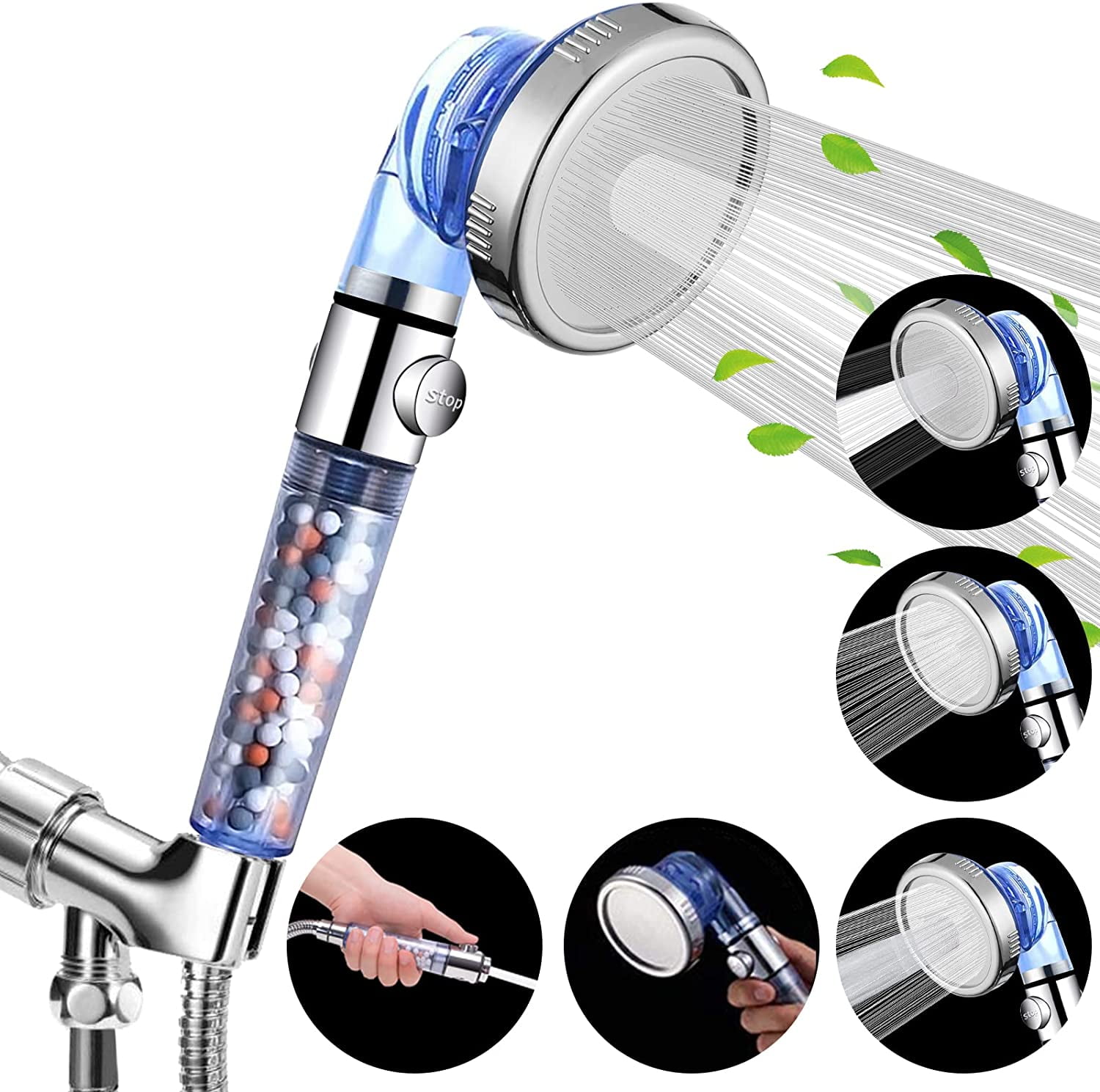 Luxsego Filtered Shower Head with Stop Button, 4 Modes High Pressure