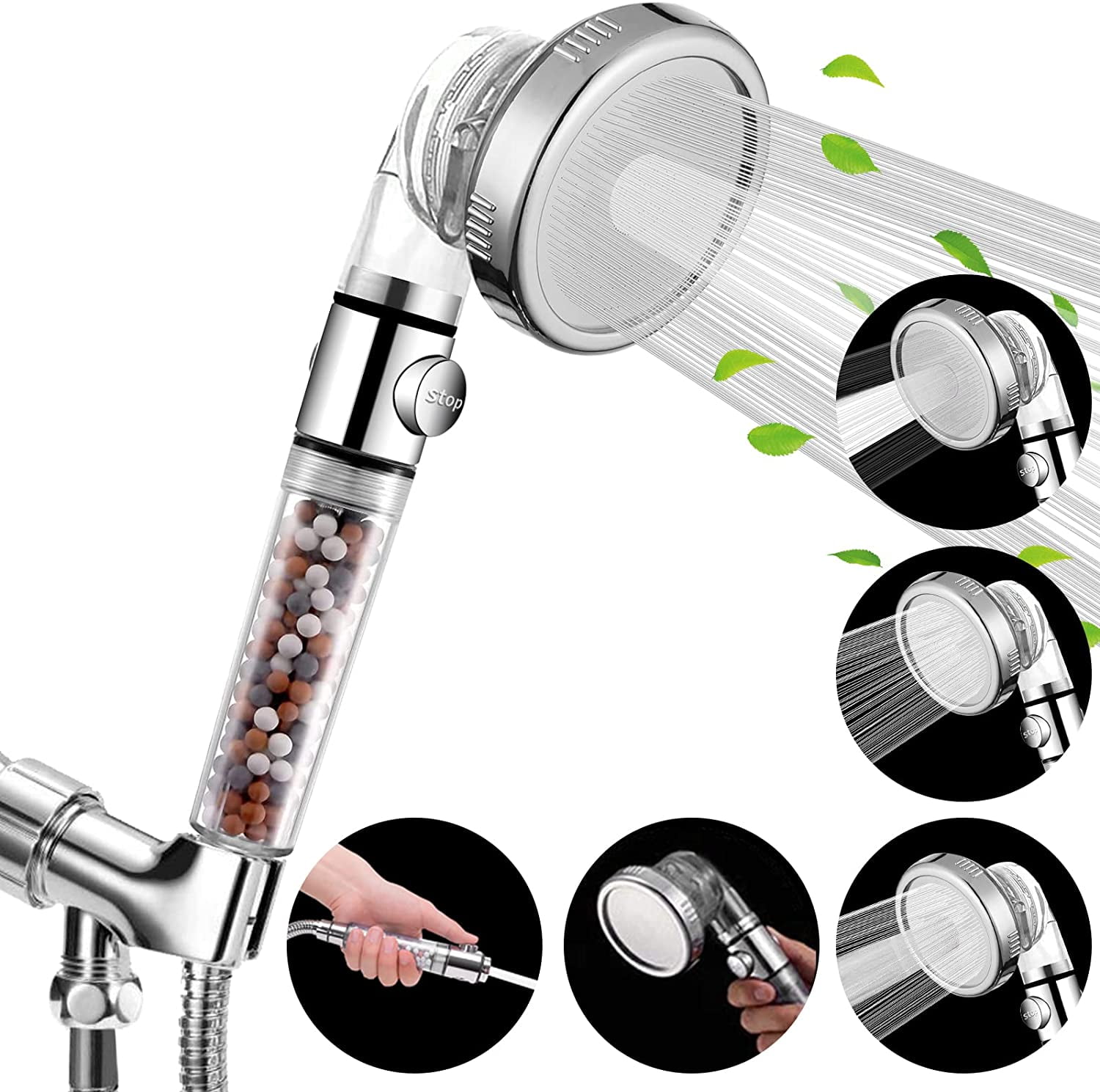 Luxsego Filtered Shower Head with Stop Button, 4 Modes High Pressure