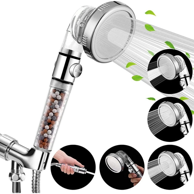 Luxsego Filtered Shower Head with Stop Button, 4 Modes High Pressure