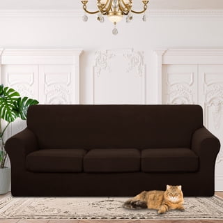 Luxshare Home Stretch Couch Cover for 3 Cushion Furniture Protector Sofa Covers Washable Pet Non Slip cover with Elastic Bottom(Sofa/Chocolate)