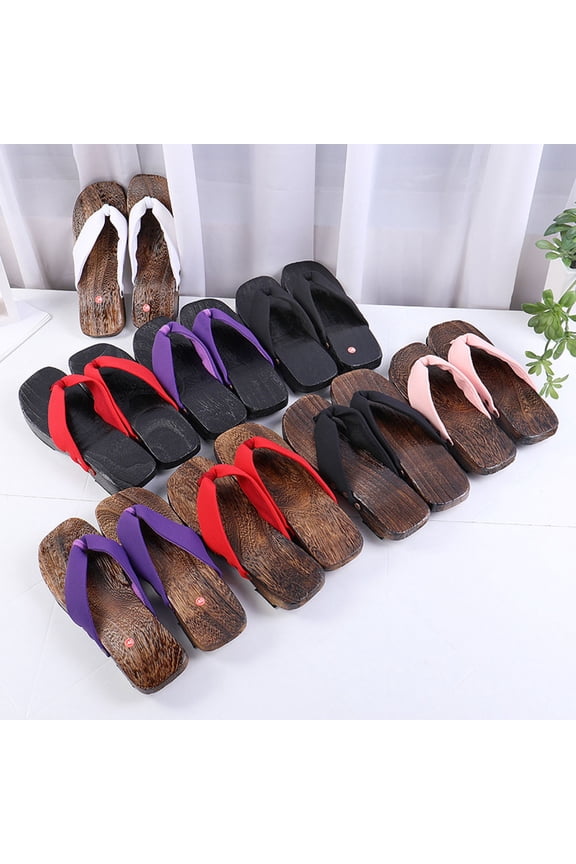 1 Pair of Clogs Shoes Wooden Flat Sole Casual Wear Japanese Style