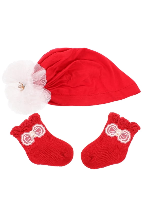 1 Set Cotton Baby Hats Red Decorative Infant Bonnet Comfortable For Newborns