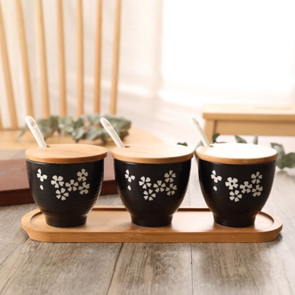 Luxshiny 1 Set Kitchen Condiment Jar Ceramic Sealed Container Black for Cooking